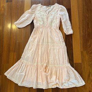 Lucky Brand Light Pink Embroidered Midi Dress